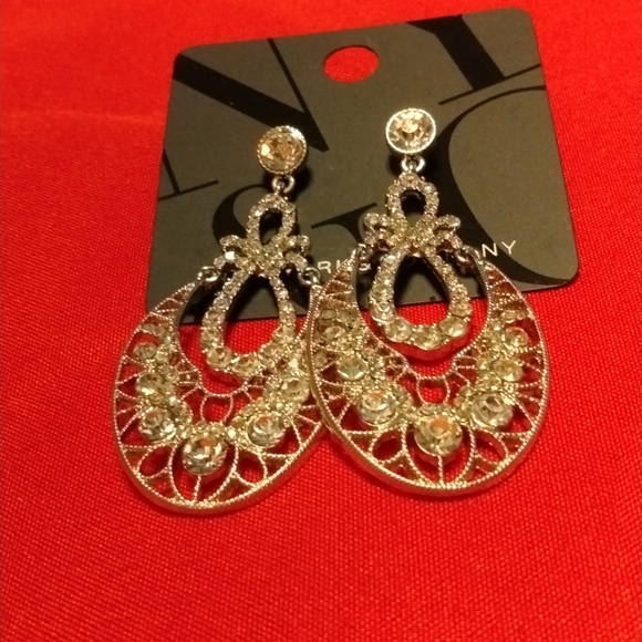 Silver Rhinestone Drop Earrings - Picture 3 of 3